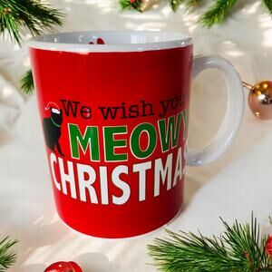 New Ceramic 16 oz Meowy Christmas Black Cat Kitty Kitten Lover Tea Coffee Mug